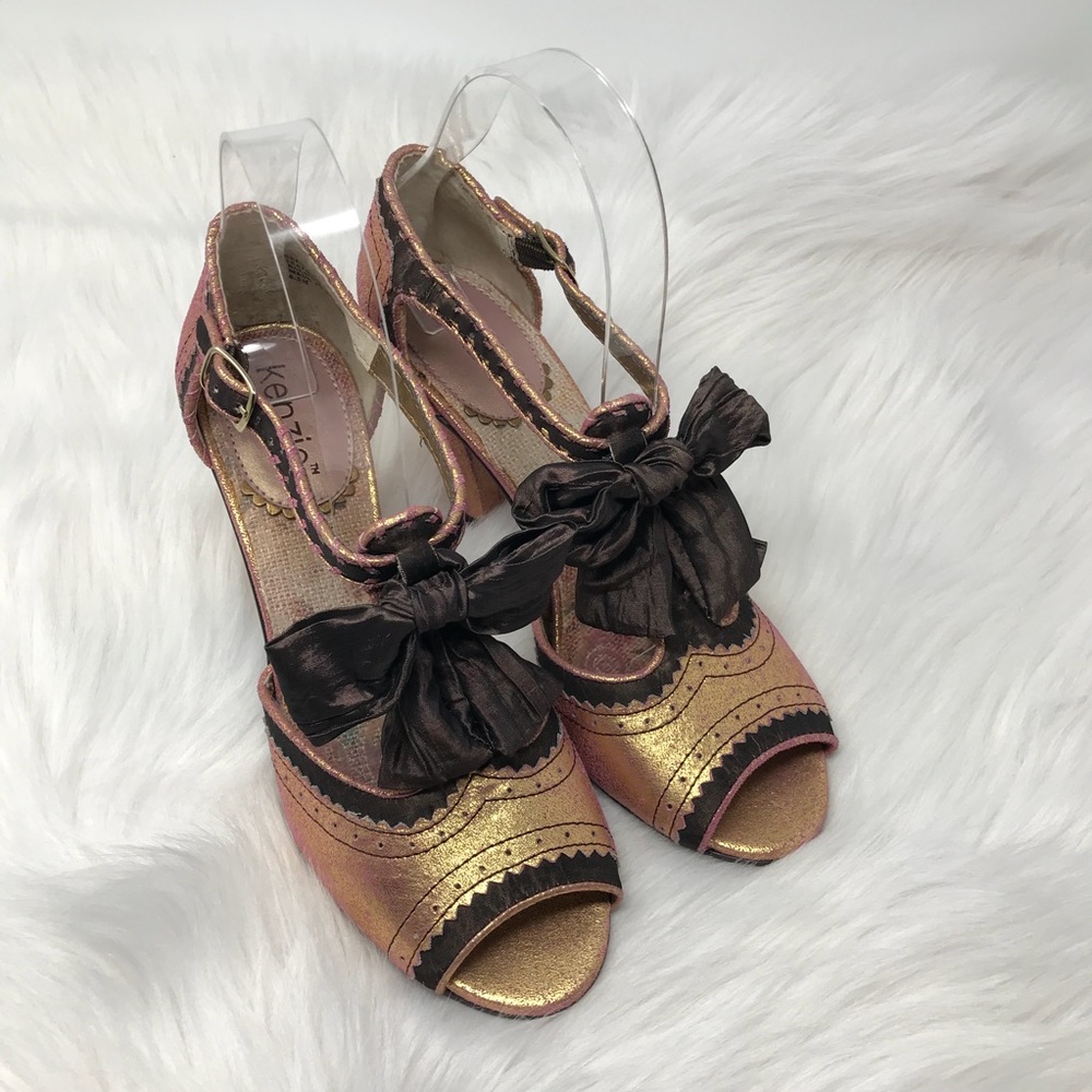 Kensie Rose Gold T-Strap Mary Jane Taffeta Bow